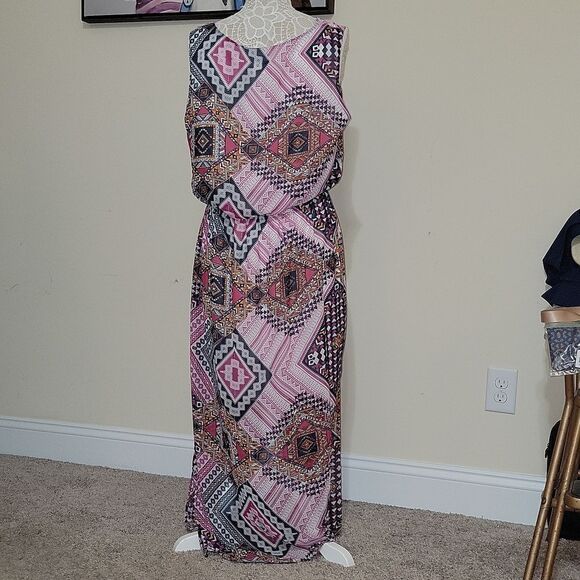 New EnFocus Studio Cinch Waist Maxi Dress Split Side Geometric Plus Size 16W - Picture 6 of 8